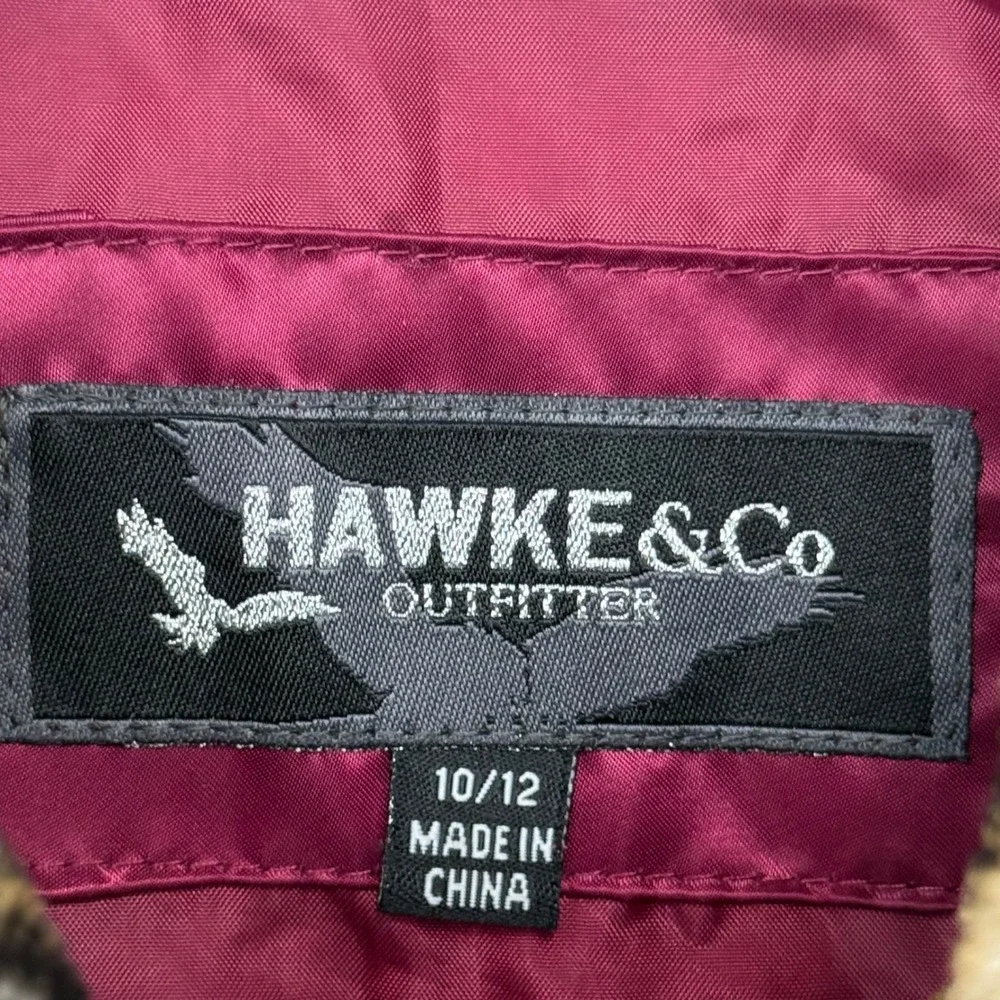 Hawke & Co Girls Puffer Jacket Burgundy Faux Fur Leopard‎ Collar 10/12 Quilted